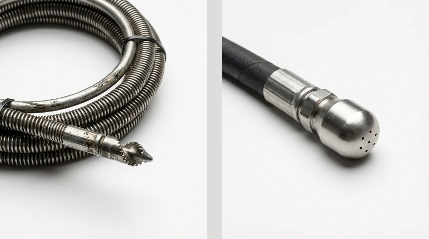 Drain snake cable and hydro jetting nozzle used for drain cleaning in Ackerman, MS