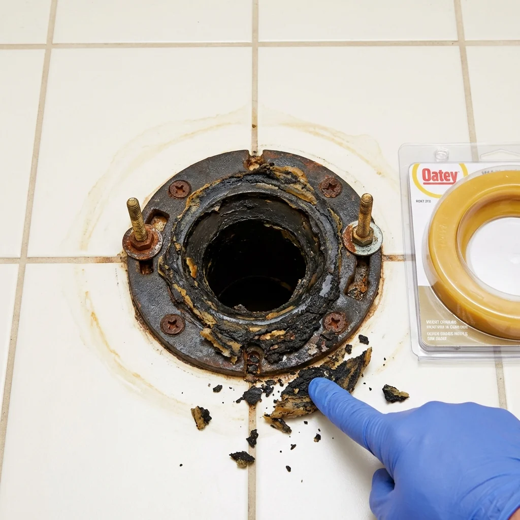Failed wax ring showing water seepage at the base of a toilet in a Ackerman, MS home