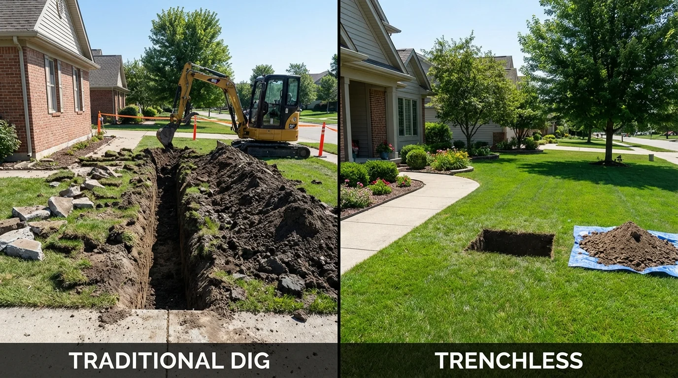 Trenchless sewer repair with minimal yard damage versus traditional excavation in Ackerman, MS